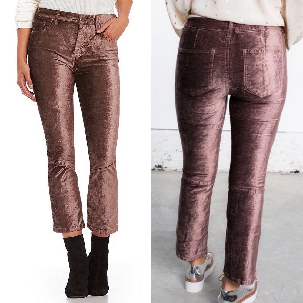 FREE PEOPLE Size 24 Taupe Velvet Crop Flare Jeans